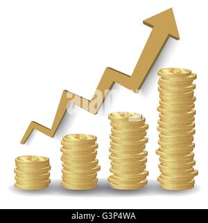 Stapel von Goldmünzen und Grafik Stock Vektor