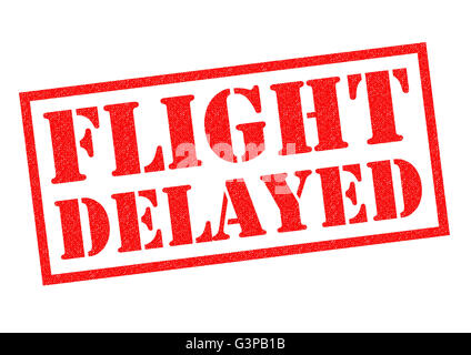 Flug verspätet roten Stempel auf einem weißen Hintergrund. Stockfoto