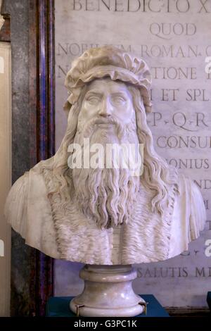 Marmor Büste von Leonardo da Vinci, Filippo Albacini, 1813, Palazzo dei Conservatori, Capitoline Museum, Rom, Italien Stockfoto