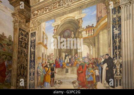 Streit der Thomaskantor von Filippino Lippi, Capella Carafa, Kirche Santa Maria Sopra Minerva, Rom, Latium, Italien Stockfoto