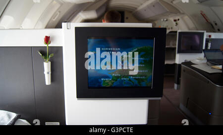 FRANKFURT - SEPTEMBER 2014: First Class Kabine der Boeing 747-400 Stockfoto