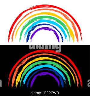 Regenbogen Pinselstrichen gemalt auf weißen und schwarzen Hintergrund Vektor-illustration Stock Vektor