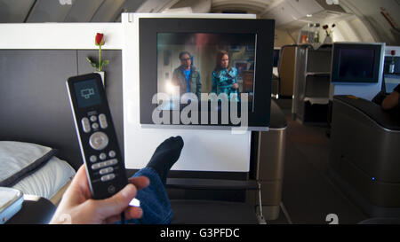 FRANKFURT - SEPTEMBER 2014: First Class Kabine der Boeing 747-400 Stockfoto