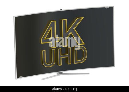 Gebogen 4 K UltraHD TV, 3D-Rendering isolierten auf weißen Hintergrund Stockfoto