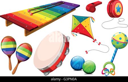 Verschiedene Arten von musikalischen Instrumenten und Spielzeug illustration Stock Vektor
