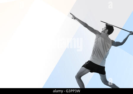 Zusammengesetztes Bild des Sportlers üben Speer werfen Stockfoto