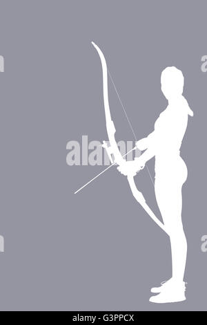Zusammengesetztes Bild der Sportlerin Bogenschießen üben Stockfoto