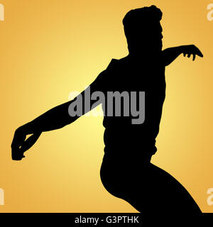 Zusammengesetztes Bild der Seitenansicht des Mannes Diskus werfen Stockfoto