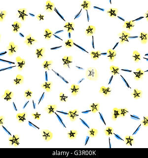 Sternenkonstellationen nahtlose Hintergrund. Hand gezeichnet, gefärbt mit Aquarell, auf weißem Hintergrund Stockfoto