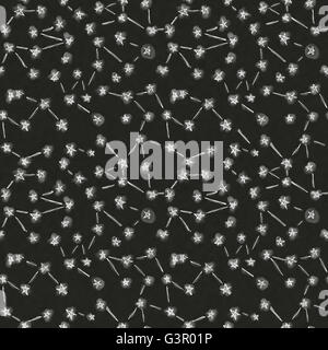 Sternenkonstellationen nahtlose Hintergrund. Hand gezeichnet, schwarz / weiß Stockfoto