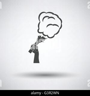 Fußball Fans Hand Holding verbrannt Flayer mit Rauch Symbol auf grauem Hintergrund, Runde Schatten. Vektor-Illustration. Stock Vektor