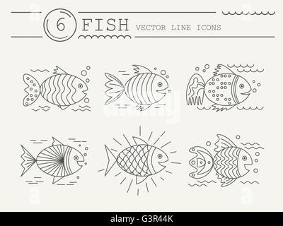 Set von Icons mit Fisch. Vektor Stock Vektor
