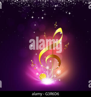 abstrakte goldene Musiknoten auf rotem Grund Stockfoto