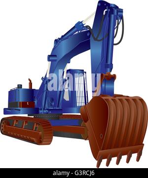 Eine schwere blaue verfolgt Bagger, isoliert auf weiss Stock Vektor