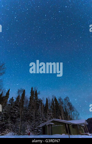 Winterzauber-Nacht in Mont-Tremblant Nationalpark, Quebec. Stockfoto