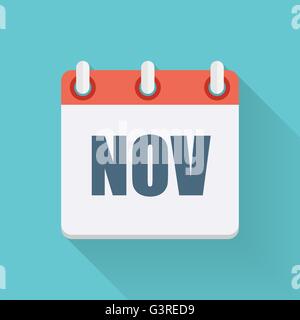 November Termine flach Symbol mit langen Schatten. Vektor-Illustration Stock Vektor