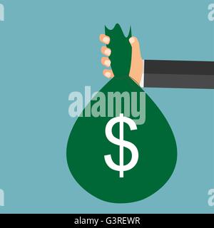 Hand mit Geld Tasche modernen flachen Konzept Hintergrund Vektor hinsichtlich Stock Vektor