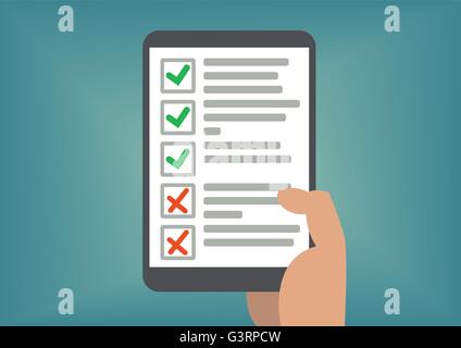 Digitalen Checkliste oder Todo-Liste auf Tablet-Bildschirm angezeigt. Konzept der bestandene Prüfung oder erledigten Aufgaben. Stock Vektor