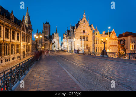 Am Abend im St.-Michaels Brücke Gent, Belgien. Stockfoto