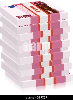 Zehn Euro Banknoten Stacks auf einem weißen Hintergrund. Vektor-Illustration. Stock Vektor