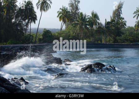 Blick auf Kiholo Bay, Lava Küste Kohala Coast, Hawaiis Big Island, Hawaii, USA Stockfoto