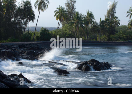 Blick auf Kiholo Bay, Lava Küste Kohala Coast, Hawaiis Big Island, Hawaii, USA Stockfoto