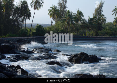 Blick auf Kiholo Bay, Lava Küste Kohala Coast, Hawaiis Big Island, Hawaii, USA Stockfoto