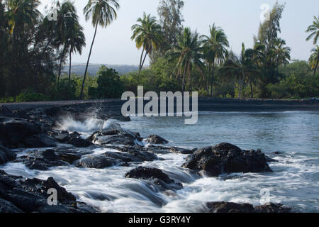 Blick auf Kiholo Bay, Lava Küste Kohala Coast, Hawaiis Big Island, Hawaii, USA Stockfoto