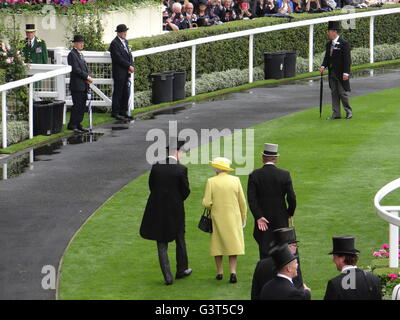 Ascot, Berkshire, UK. 14. Juni 2016. Die Königin und andere Mitglieder der königlichen Familie kam das Royal Ascot Parade Ring Verdienst: Nastja M/Alamy Live News Stockfoto