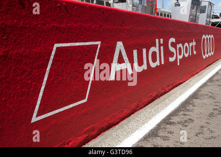 Rennstrecke in Le Mans, Le Mans, Frankreich. 15. Juni 2016. Le Mans 24 Stunden Training und Qualifying. Der Audi Boxenmauer. Bildnachweis: Aktion Plus Sport/Alamy Live-Nachrichten Stockfoto