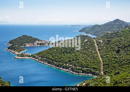 Ein Blick vom Zaklopatica Stadt Lastovo eine Insel in Kroatien. Stockfoto