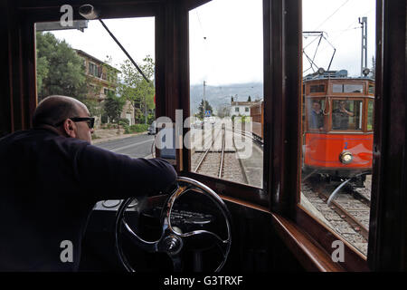 Blick vom Tram unterwegs von Port de Soller nach Soller, Mallorca Stockfoto