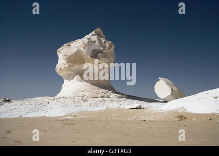 Pilz geformten Felsformation in der Weissen Wüste in der Nacht im Mondlicht, Ägypten Stockfoto