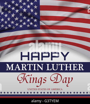 Martin Luther King Freudentag Gruß Schriftzügen, amerikanische Flagge. Stockfoto