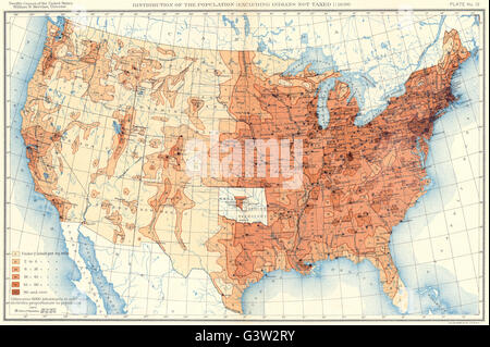 USA: Bevölkerungsverteilung (ausgenommen Indianer nicht besteuert): 1890, 1900 alte Karte Stockfoto