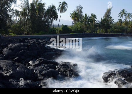 Blick auf Kiholo Bay, Lava Küste Kohala Coast, Hawaiis Big Island, Hawaii, USA Stockfoto