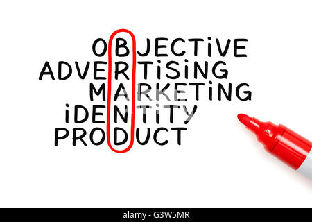 Markenkonzept Kreuzworträtsel mit Marker auf weißes Papier geschrieben. Stockfoto