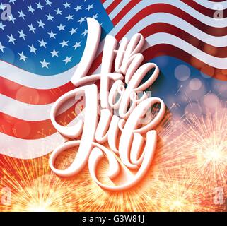 American Independence Day Schriftzug Design. Eine Vorlagenhintergrund für Grußkarten, Poster, Flugblätter und Broschüre. Vektor-illustration Stock Vektor