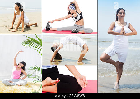 Digital Enhanced Training Fitness Gruppen oder Menschenmassen Montage Dehnen üben Frauen nur Training-Out Yoga Stockfoto