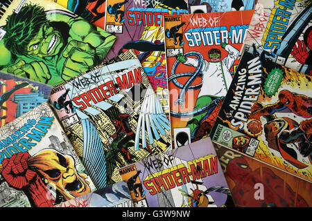 Sammlung von Vintage Marvel Comics The Amazing Spider-Man und das Web von Spider-Man Stockfoto