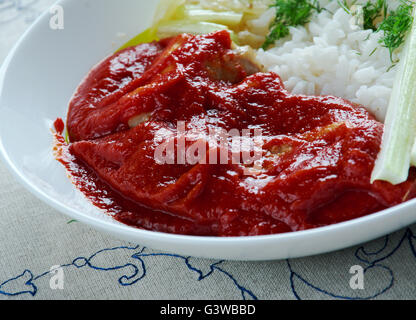 Chileajo de Cerdo Gericht aus Oaxaca, Mexico.pork in Wasser gekocht und zubereitet in einer dicken Sauce aus gerösteten guajillo Stockfoto