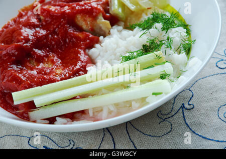 Chileajo de Cerdo Gericht aus Oaxaca, Mexico.pork in Wasser gekocht und zubereitet in einer dicken Sauce aus gerösteten guajillo Stockfoto