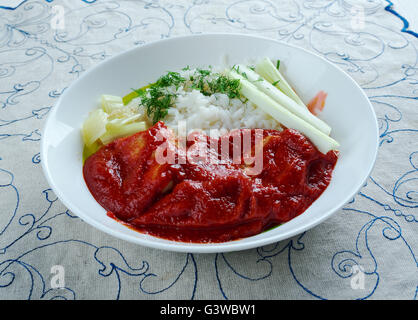 Chileajo de Cerdo Gericht aus Oaxaca, Mexico.pork in Wasser gekocht und zubereitet in einer dicken Sauce aus gerösteten guajillo Stockfoto