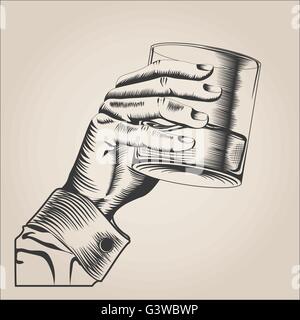 Männliche Hand, die Glas Alkohol trinken Stock Vektor