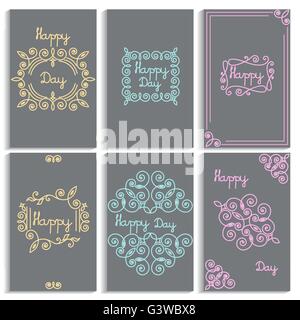 Set-Karten Frame, Monogramm lineare emblem Stock Vektor