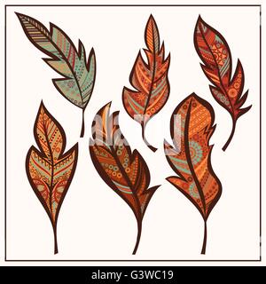 Set isoliert tribal Federn Ornament zentangle Stock Vektor