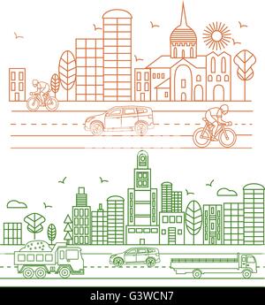 Abbildung der Stadt im linearen Stil Stock Vektor