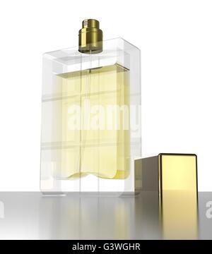 Gelbe Parfume auf einem weißen zurück Stockfoto