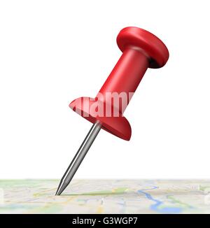 Navigation-Pin auf der Karte isoliert auf weiss Stockfoto