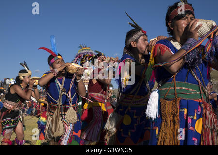 Feier in der peruanischen Stadt Cusco von Inti Raymi, das Inka-Festival der Sonne. Stockfoto